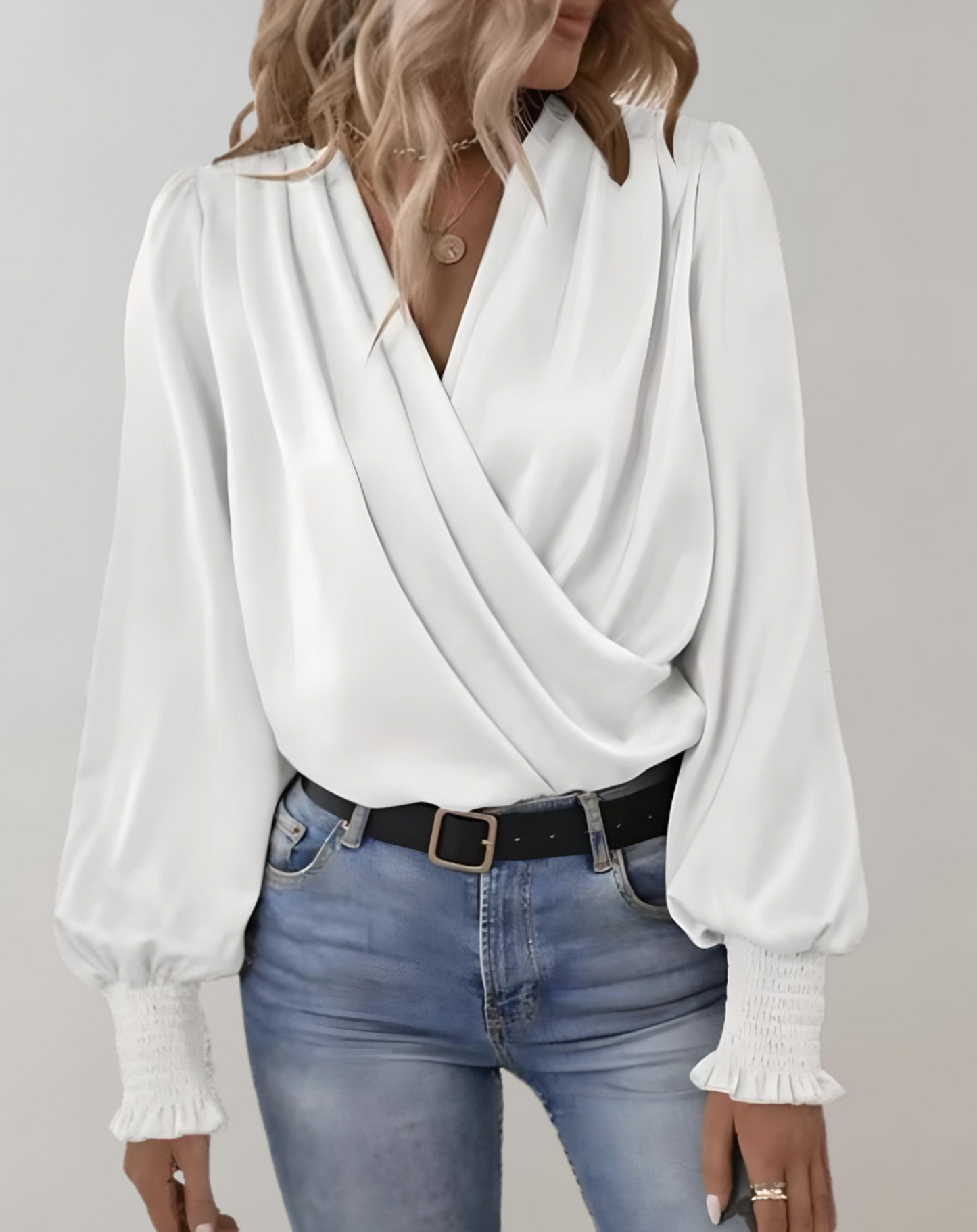 Abigail - Blouse Chic à Manches Longues et Col en V pour le Printemps pour Femmes