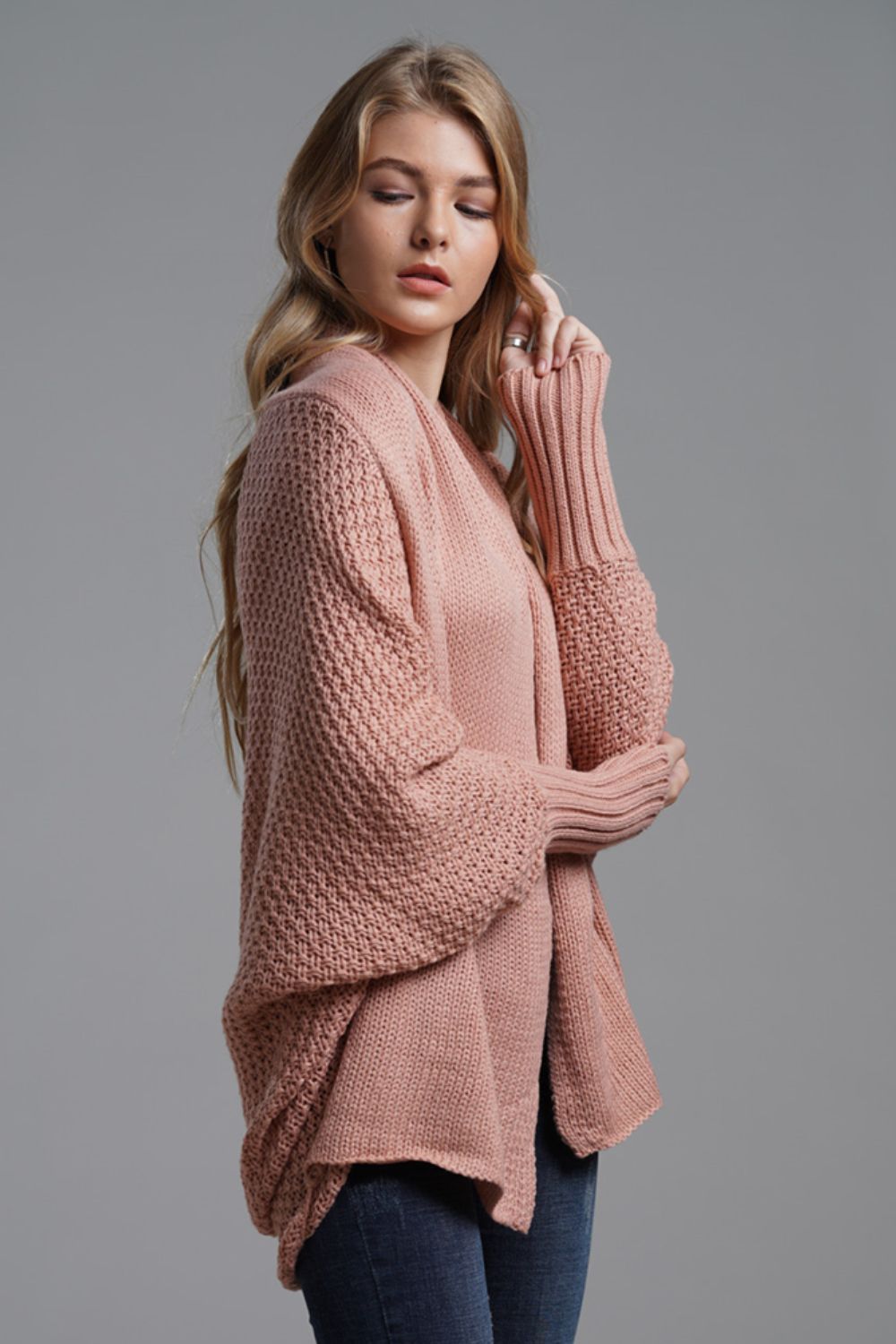Liana - Long cardigan ouvert avec manches dolman pour femme