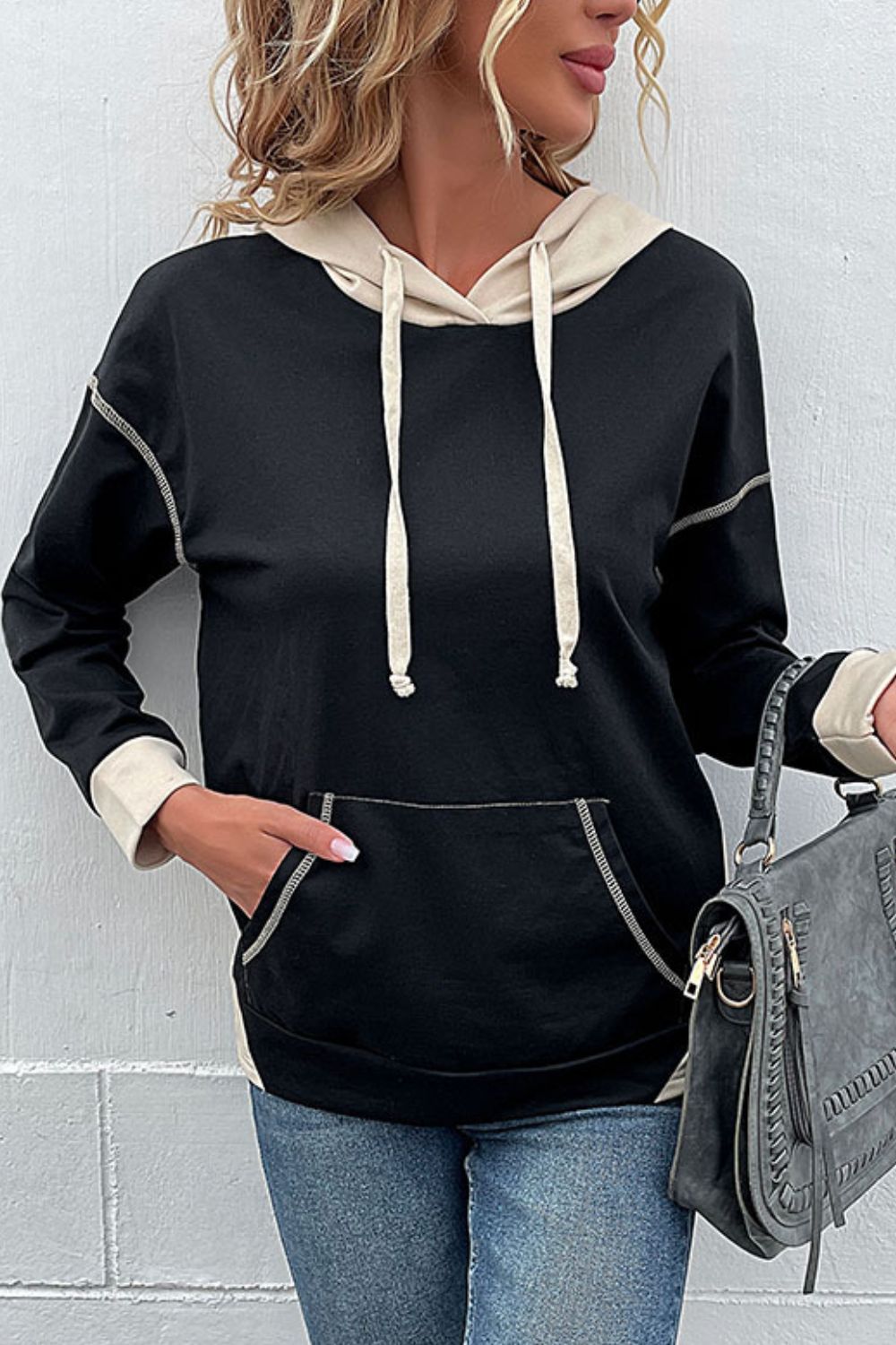 Bella - Hoodie à épaules tombantes avec cordon de serrage contrasté pour femme
