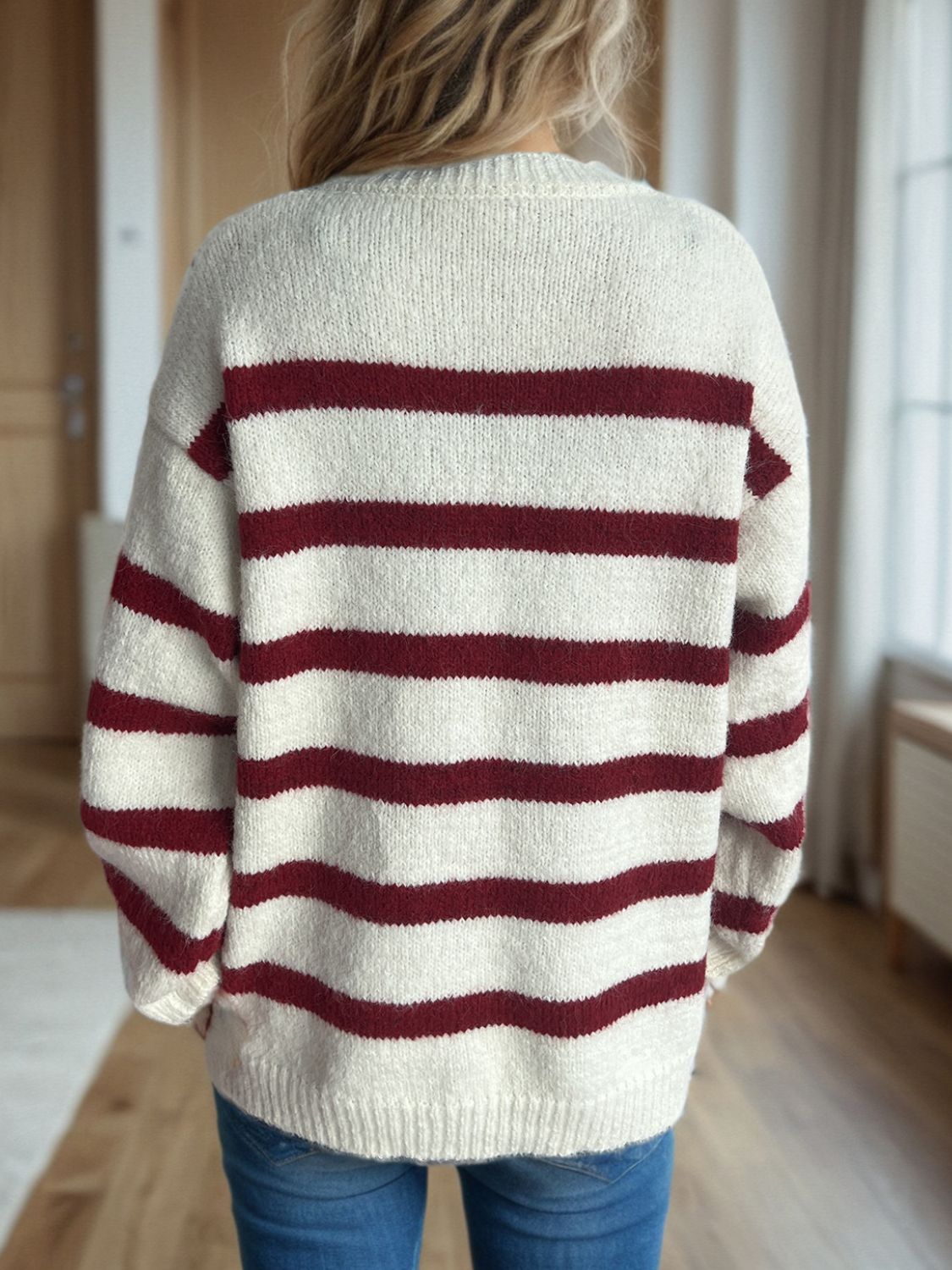 Lea - Cardigan à rayures boutonné et manches longues pour femme