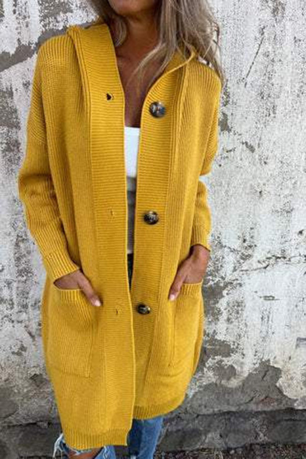Lina - Cardigan en maille mi-long à capuche avec poches pour femme