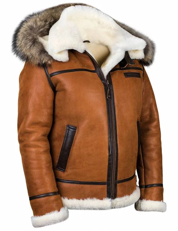 Meti - veste en peau de mouton avec capuche en fourrure