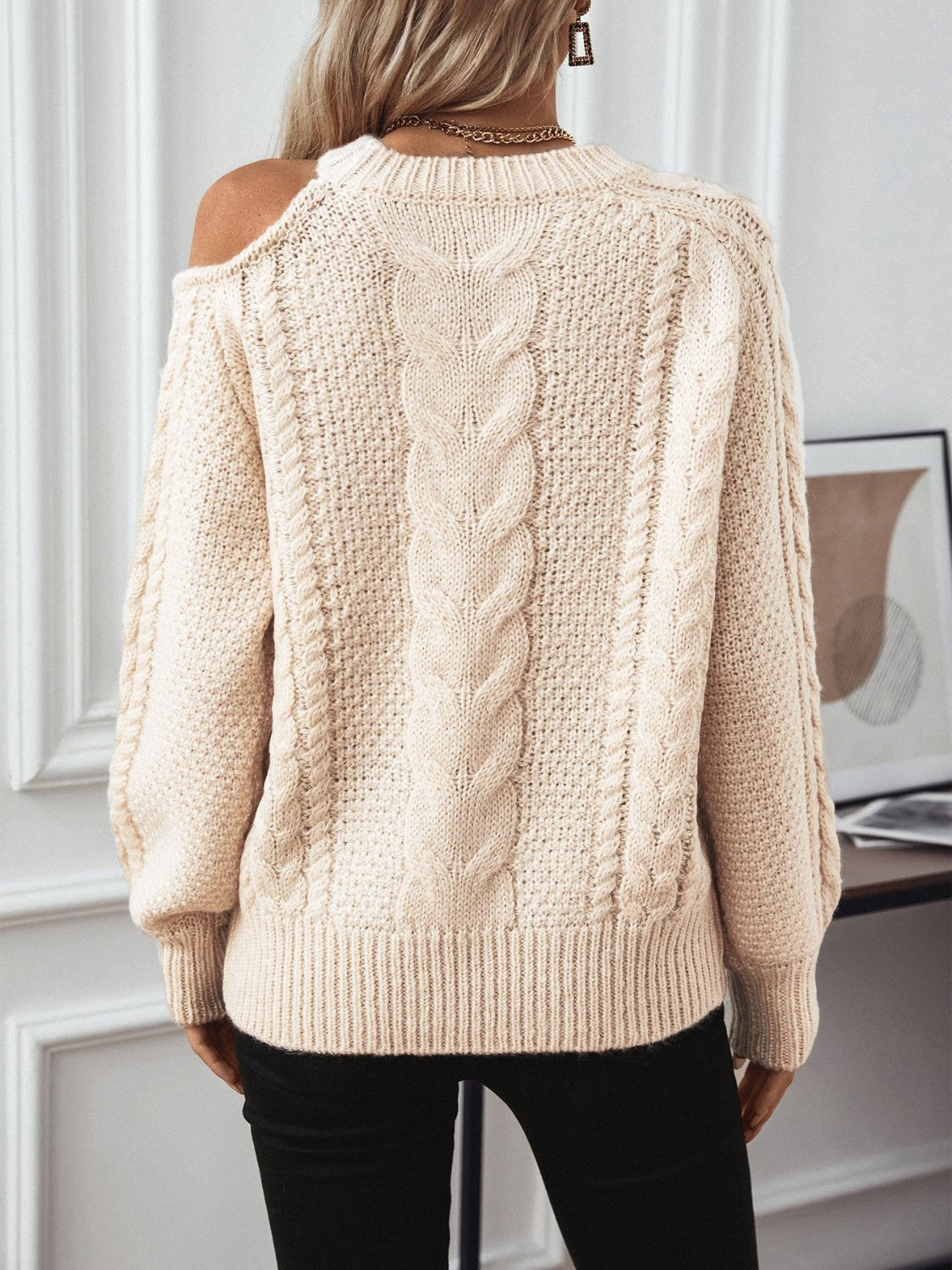 Elise - Pull en maille torsadée avec épaules dénudées et col rond pour femme