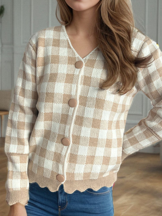 Ava - Cardigan à carreaux avec col en V et boutons pour femme