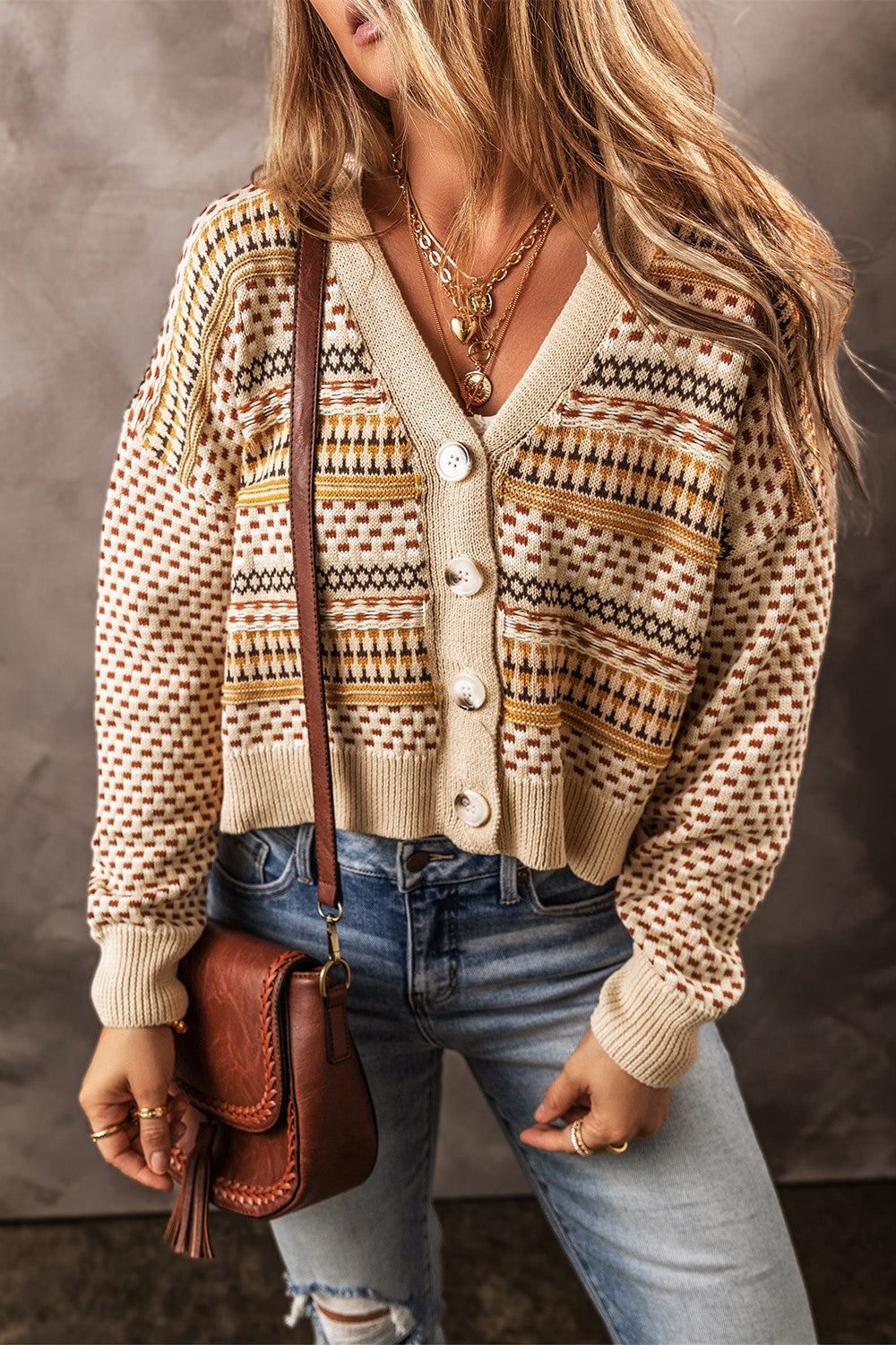 Clara - Beige Cardigan à manches longues avec boutons pour femme
