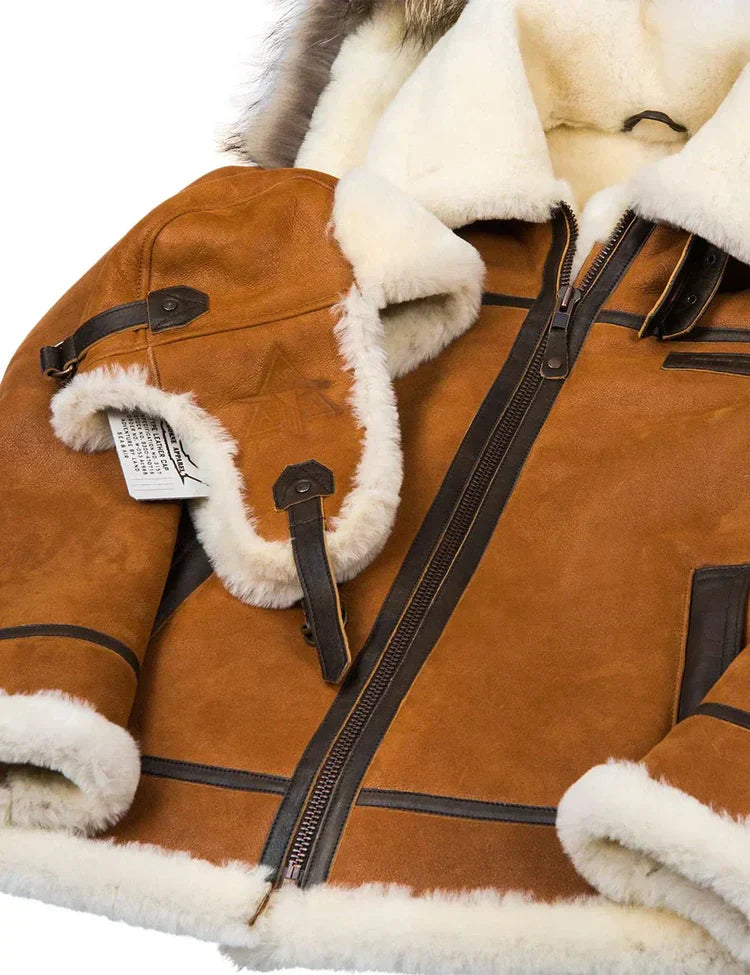 Meti - veste en peau de mouton avec capuche en fourrure