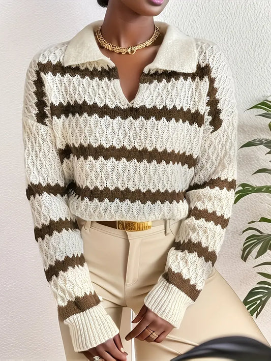 Lina - Abricot Pull douillet à rayures pour femme