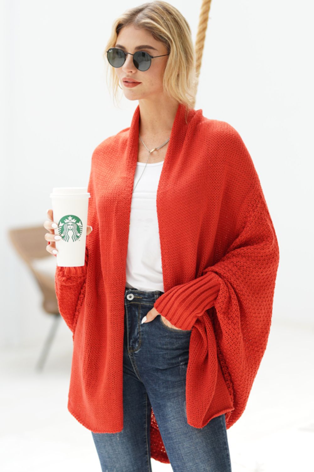 Liana - Long cardigan ouvert avec manches dolman pour femme
