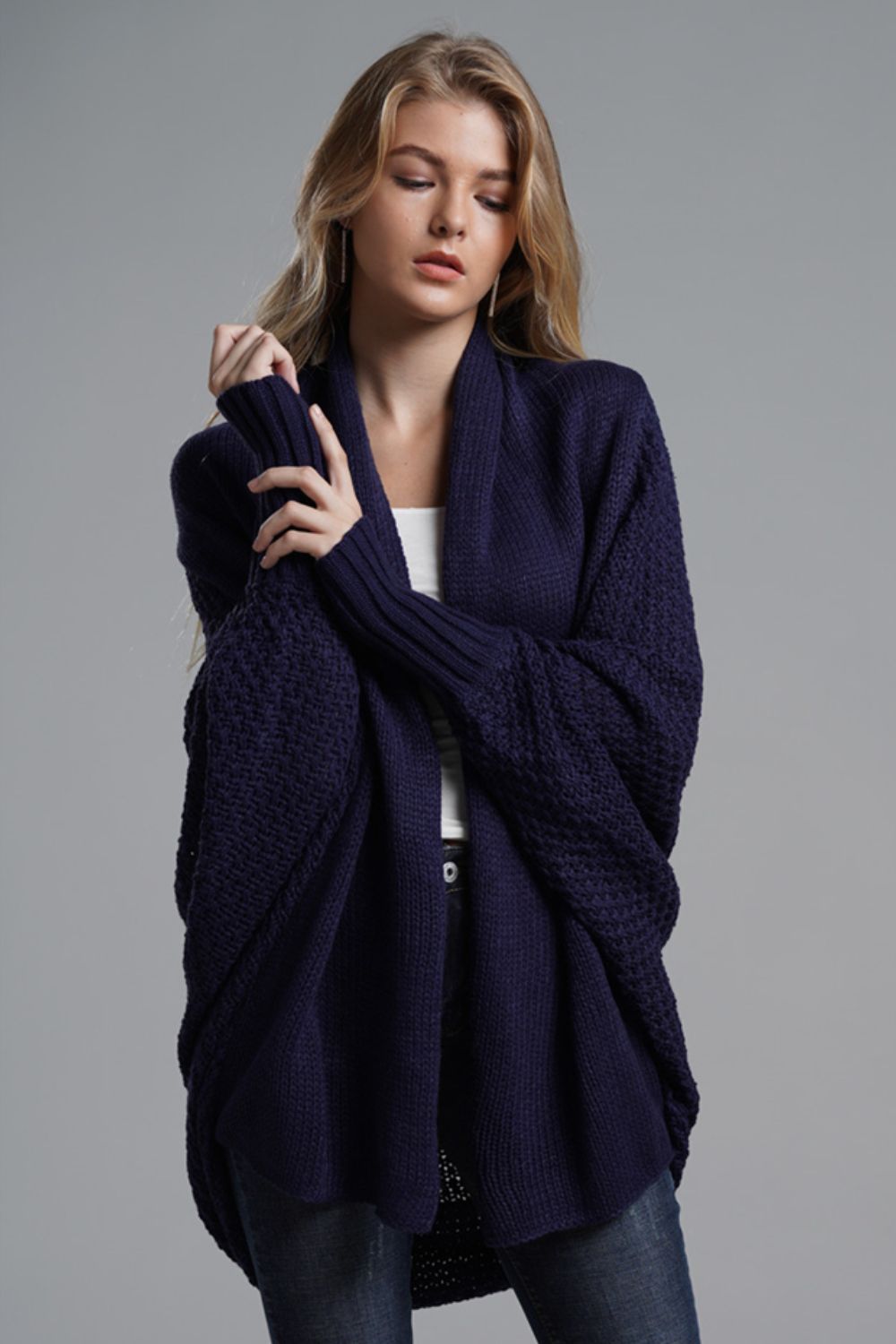 Liana - Long cardigan ouvert avec manches dolman pour femme