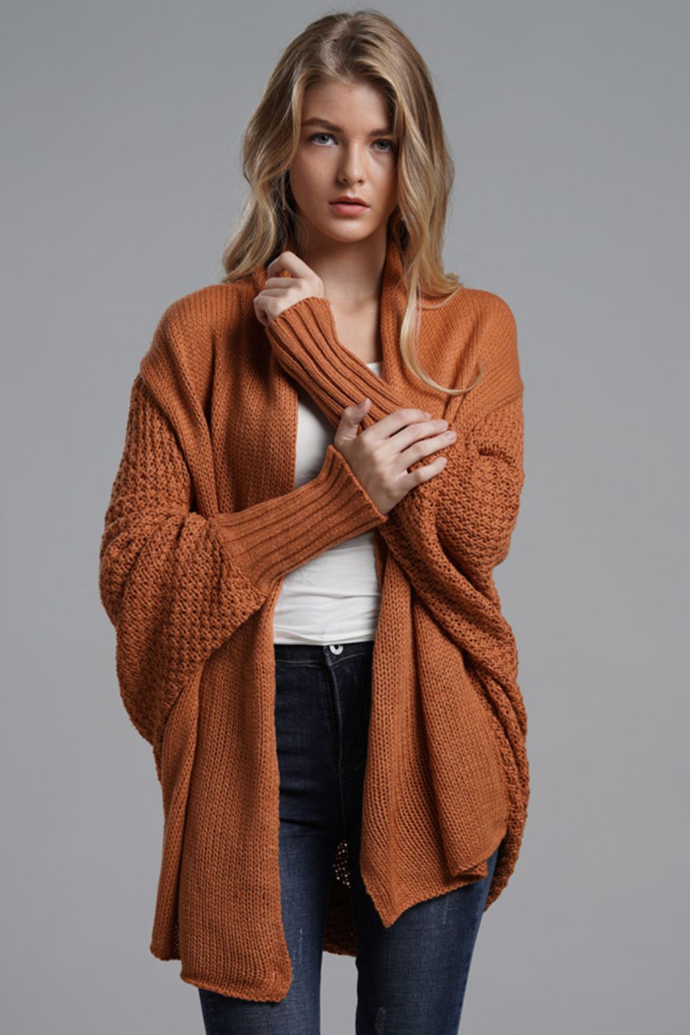 Liana - Long cardigan ouvert avec manches dolman pour femme