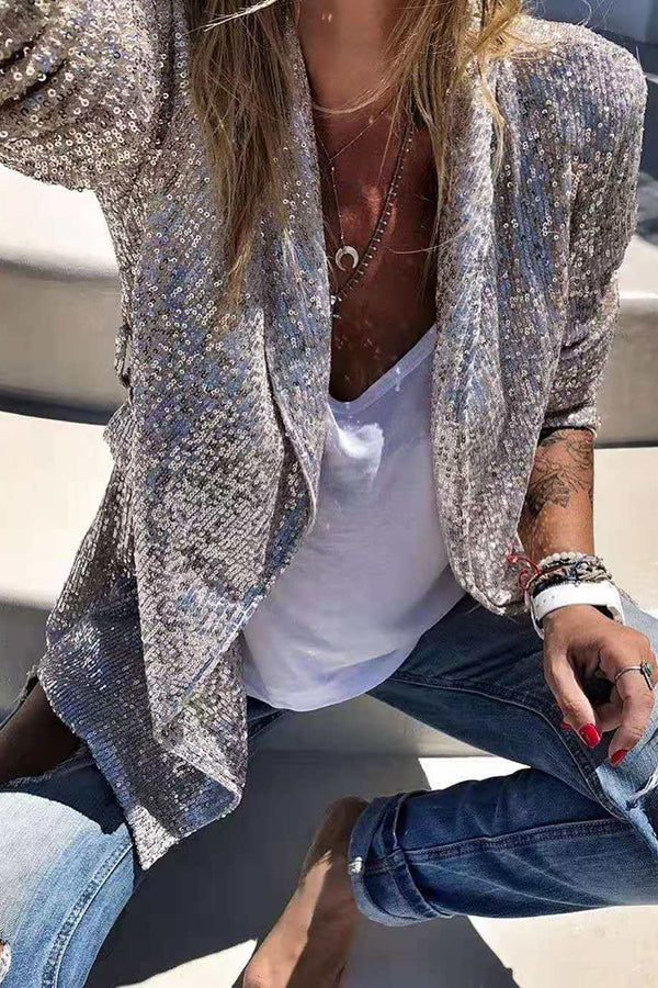 Lucie - Blazer moderne à manches longues avec paillettes pour femmes