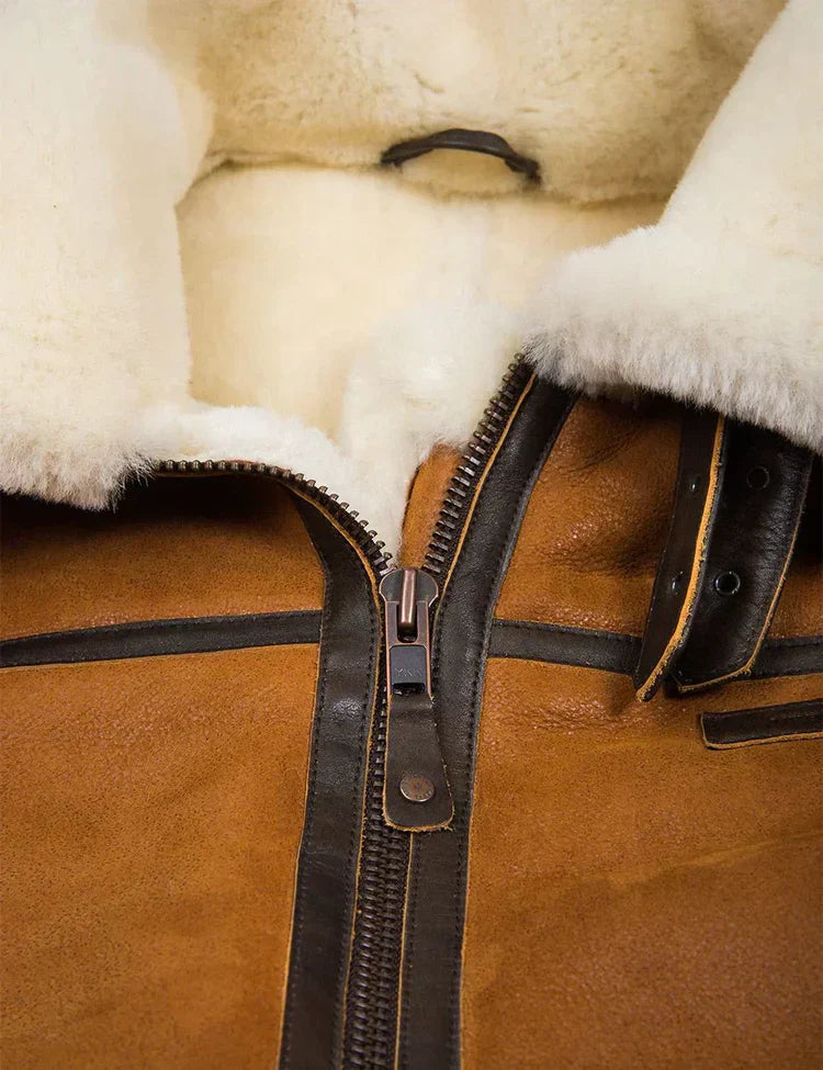 Meti - veste en peau de mouton avec capuche en fourrure
