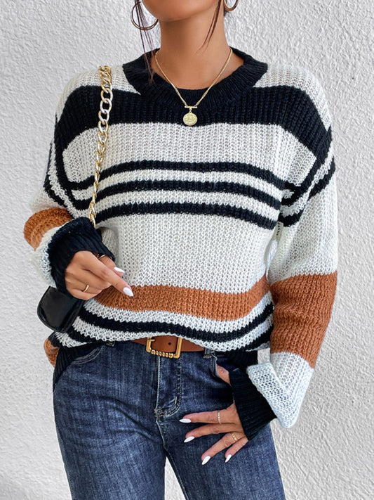 Sophia - Pull rayé à col rond et manches longues pour femme