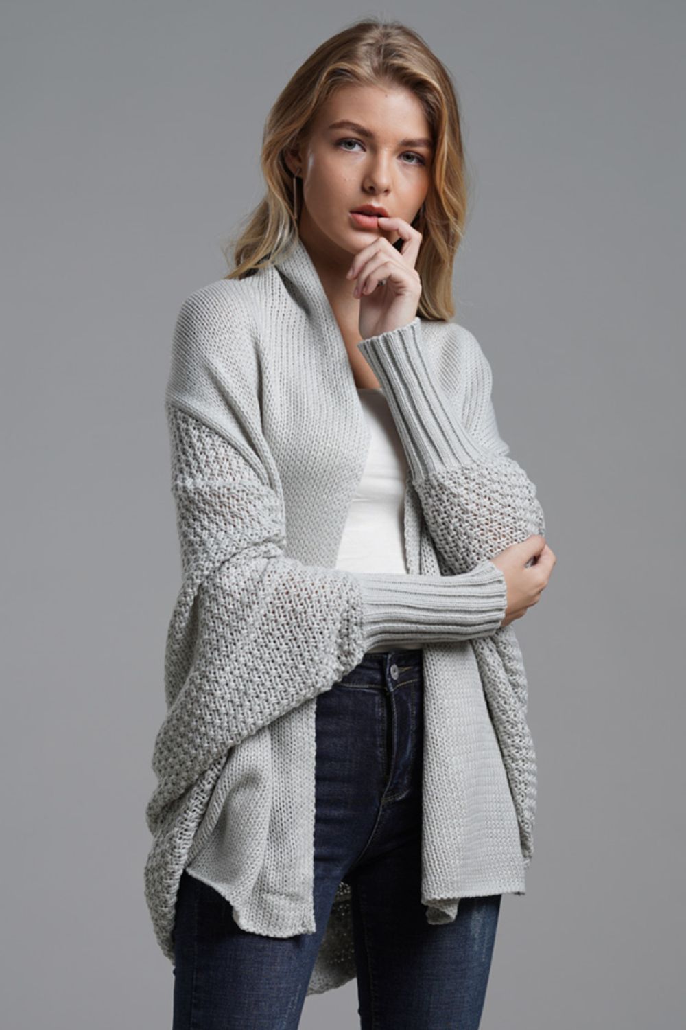 Liana - Long cardigan ouvert avec manches dolman pour femme
