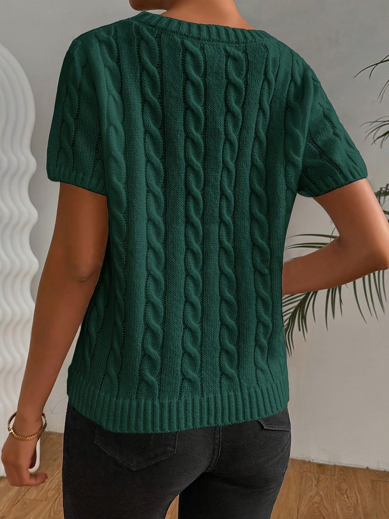 Greta - Haut Tricoté avec Motif Torsadé et Manches Courtes pour Femmes