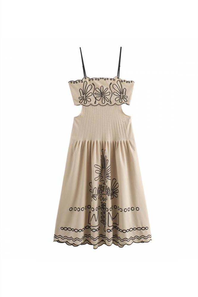 Gilda - Robe midi en coton à broderie abstraite