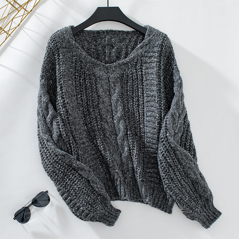 Amara - Pull en maille torsadée avec manches bouffantes et col V pour femme