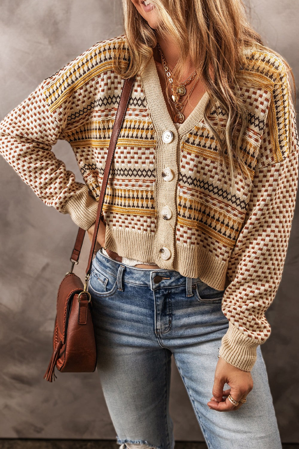 Clara - Beige Cardigan à manches longues avec boutons pour femme