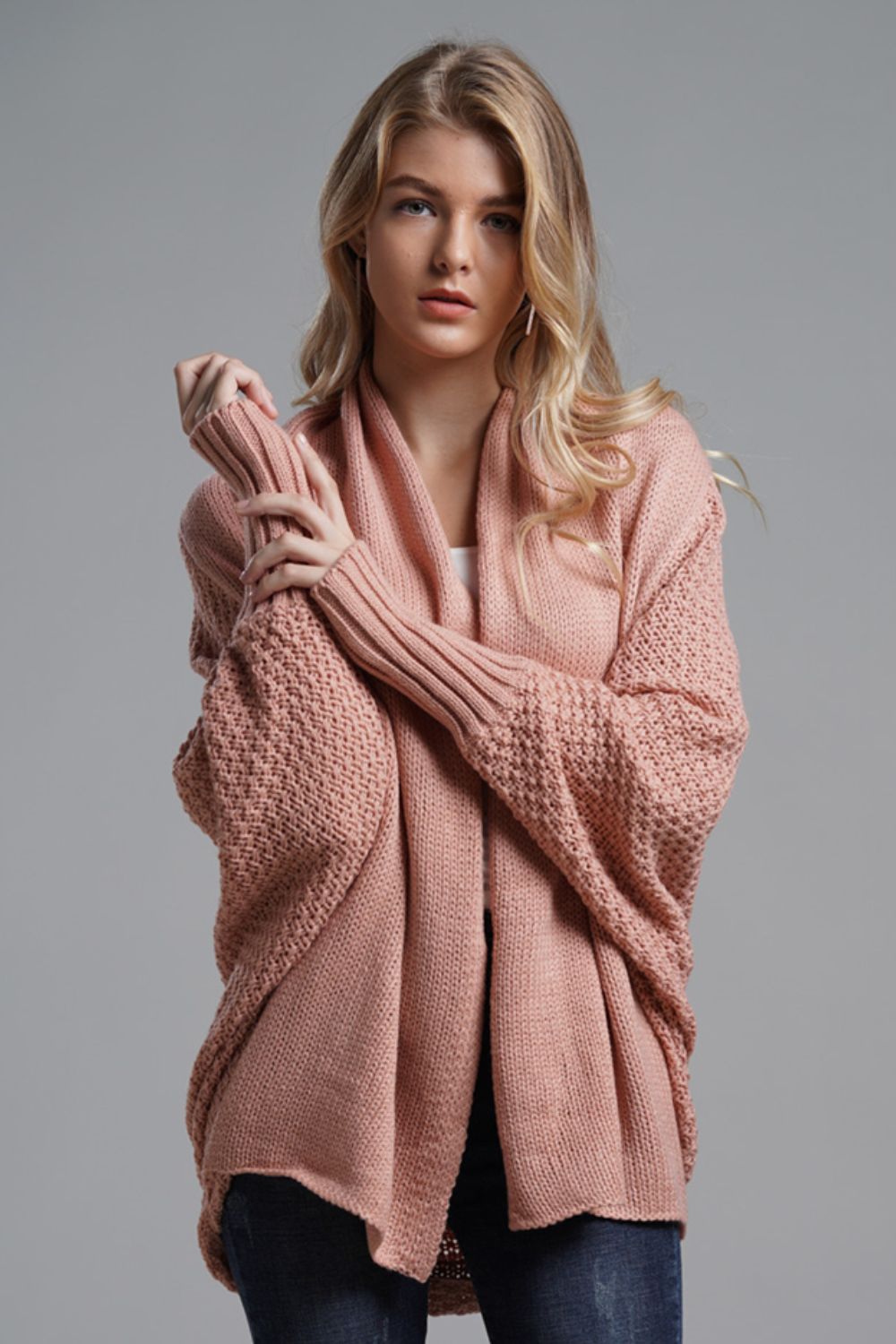 Liana - Long cardigan ouvert avec manches dolman pour femme