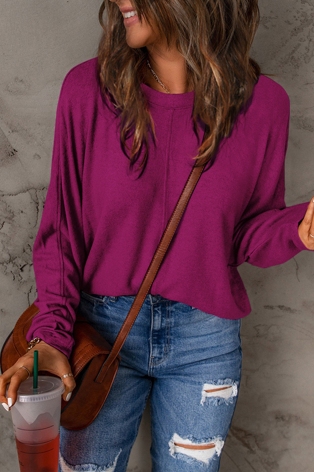 Riley - T-shirt à manches longues et col rond taille complète pour femme