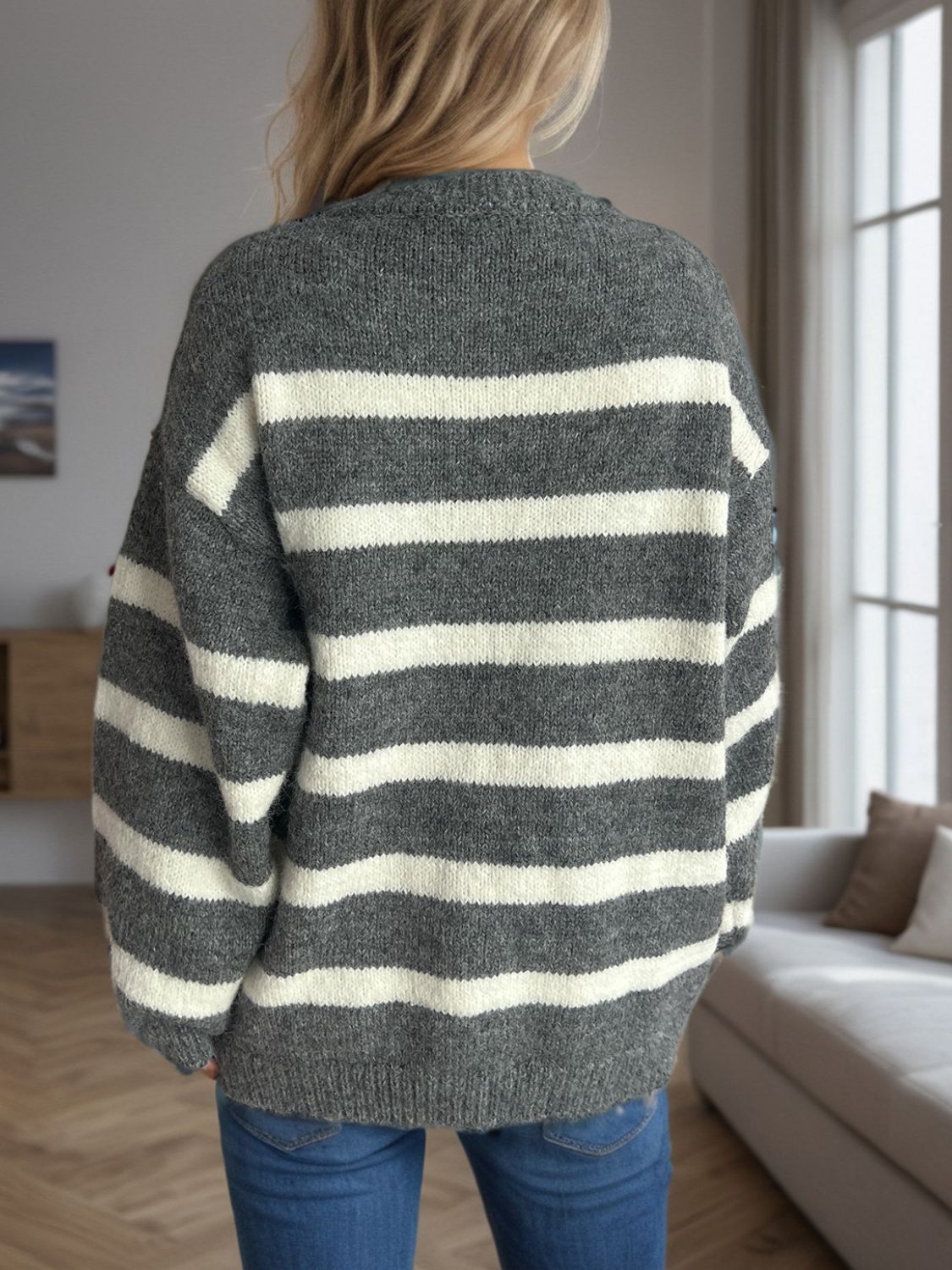 Lea - Cardigan à rayures boutonné et manches longues pour femme