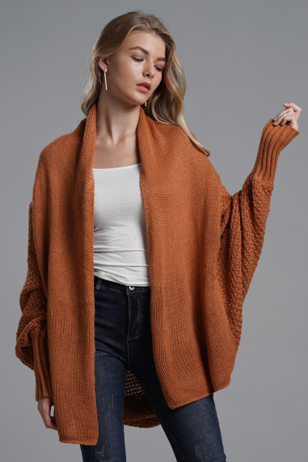 Liana - Long cardigan ouvert avec manches dolman pour femme