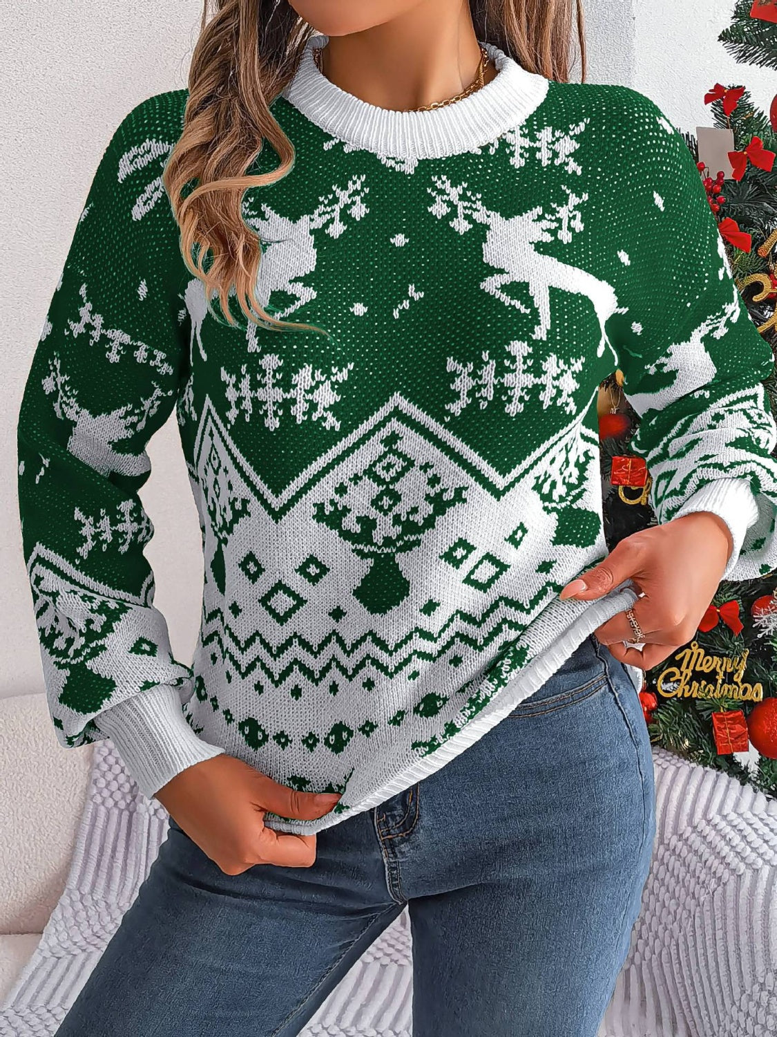 Mia - Pull à col rond avec éléments de Noël et manches longues pour femme