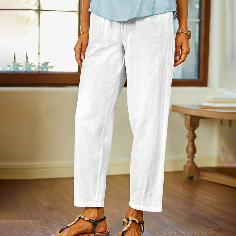 Amandine - Pantalon décontracté en coton et lin de couleur