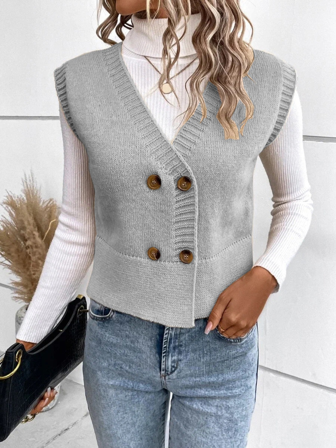 Mila - Gilet en maille à col en V et boutons pour femme