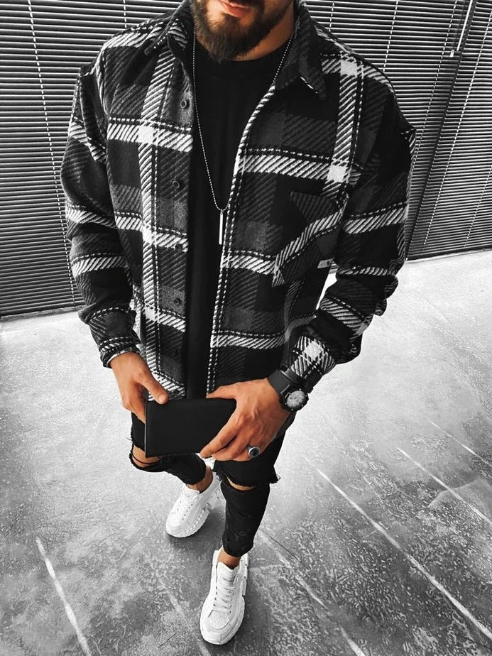 Veste Décontractée à Carreaux Style Urbain