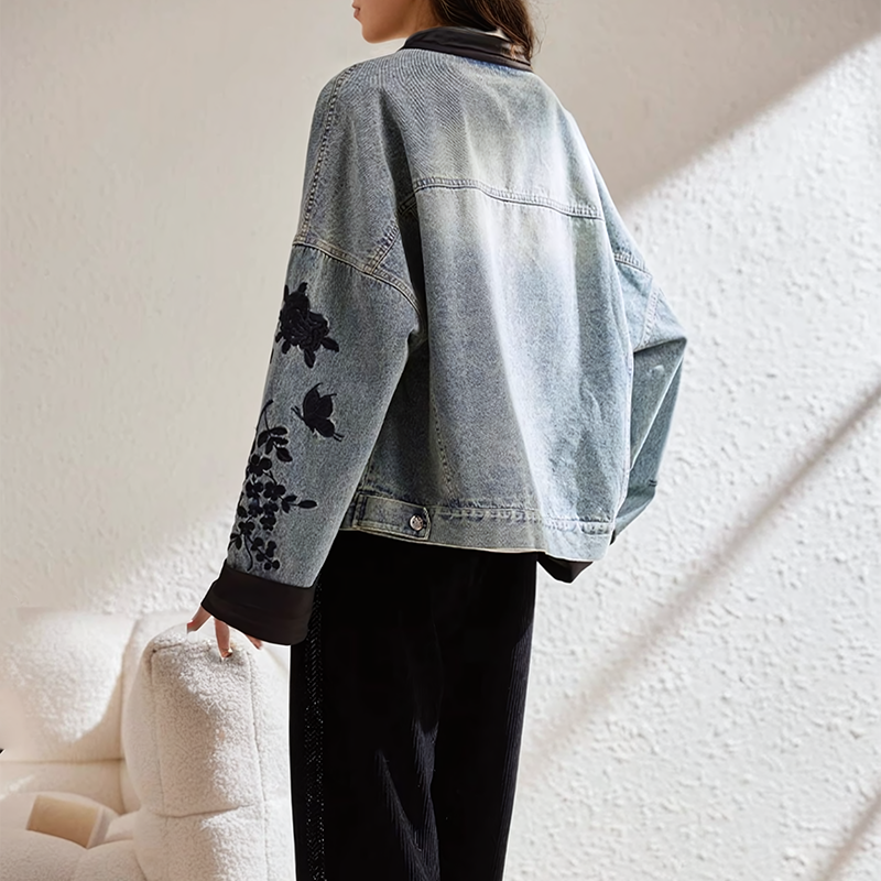 Ophélie - Veste en jean à fleurs vintage