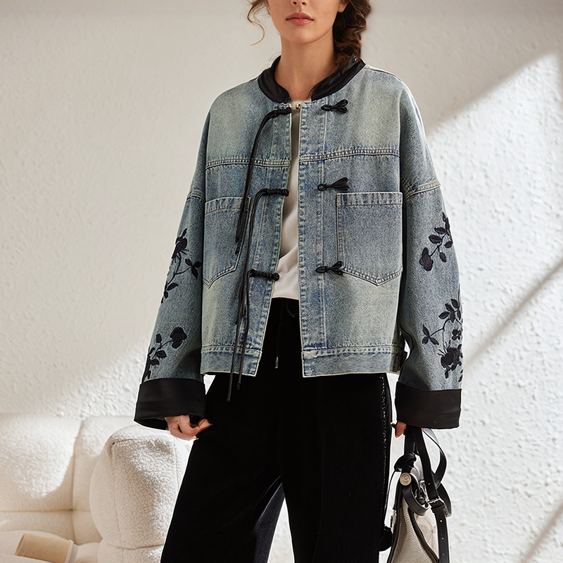 Ophélie - Veste en jean à fleurs vintage