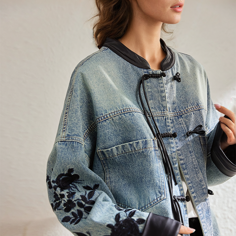Ophélie - Veste en jean à fleurs vintage