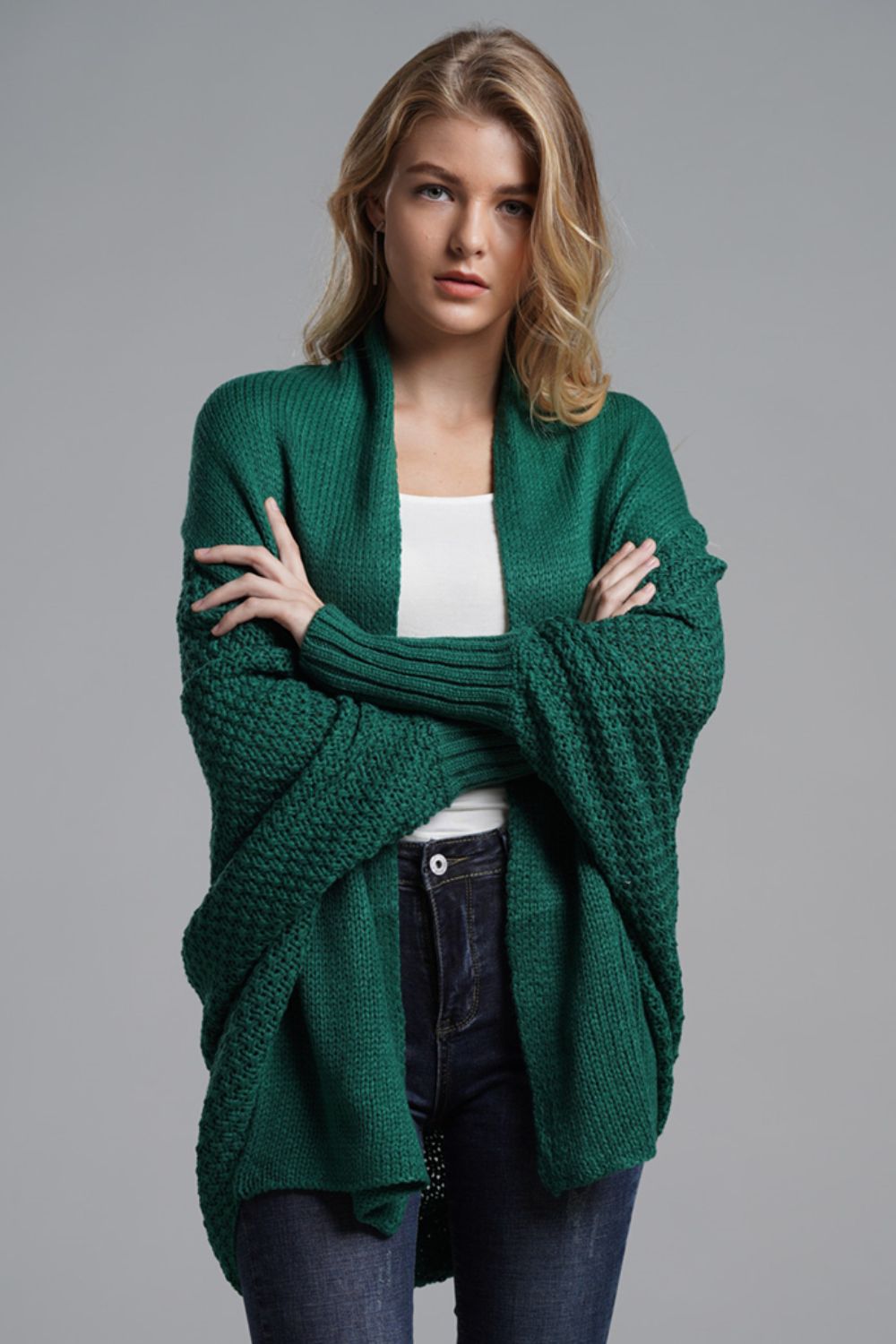 Liana - Long cardigan ouvert avec manches dolman pour femme