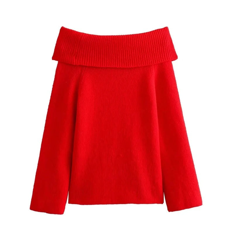 Athena | Elegant Solid Off Shoulder Sweater for Women