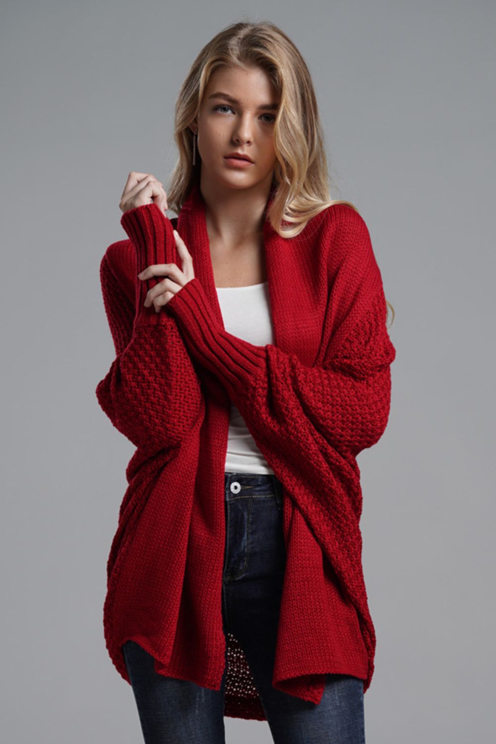 Liana - Long cardigan ouvert avec manches dolman pour femme