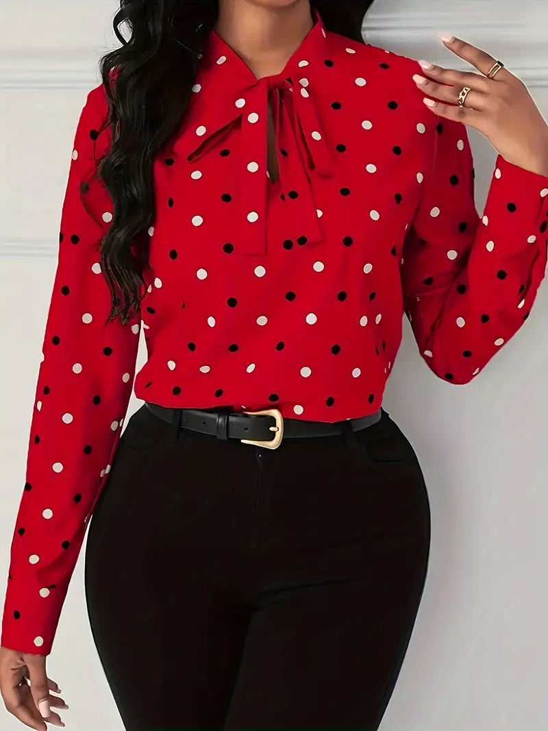 Elisa - Blouse intemporelle à pois avec col noué pour femme