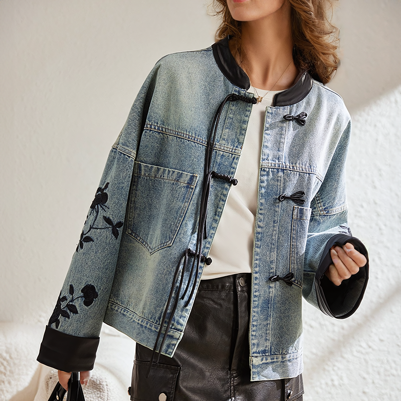 Ophélie - Veste en jean à fleurs vintage