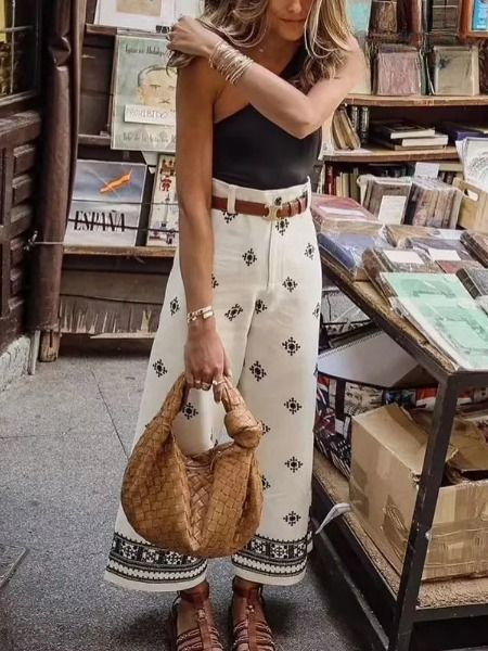 Pantalon droit brodé vintage - Ywedelle
