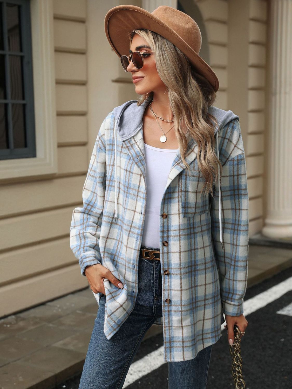Mara - Veste à capuche avec motif à carreaux et cordon de serrage pour femme