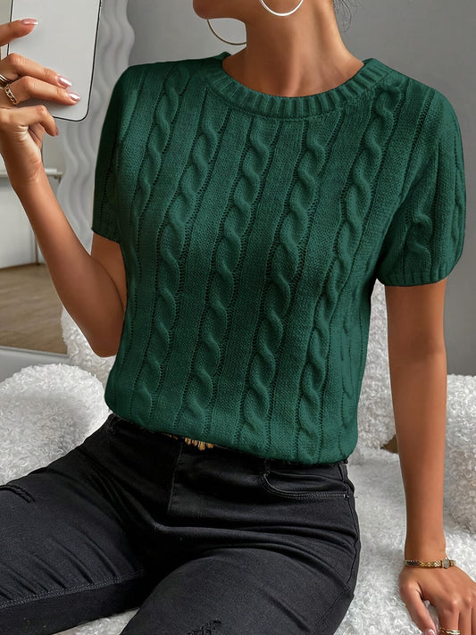 Greta - Haut Tricoté avec Motif Torsadé et Manches Courtes pour Femmes