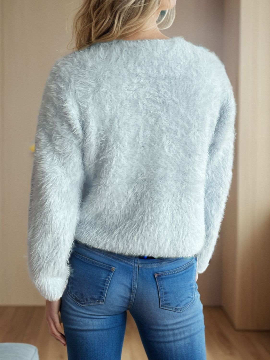 Clara - Cardigan à col rond avec boutons en forme de cœur pour femme