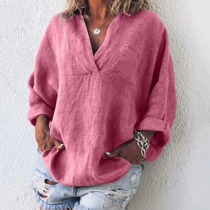 Sandra - Blouse Classique en Coton et Lin pour Femmes