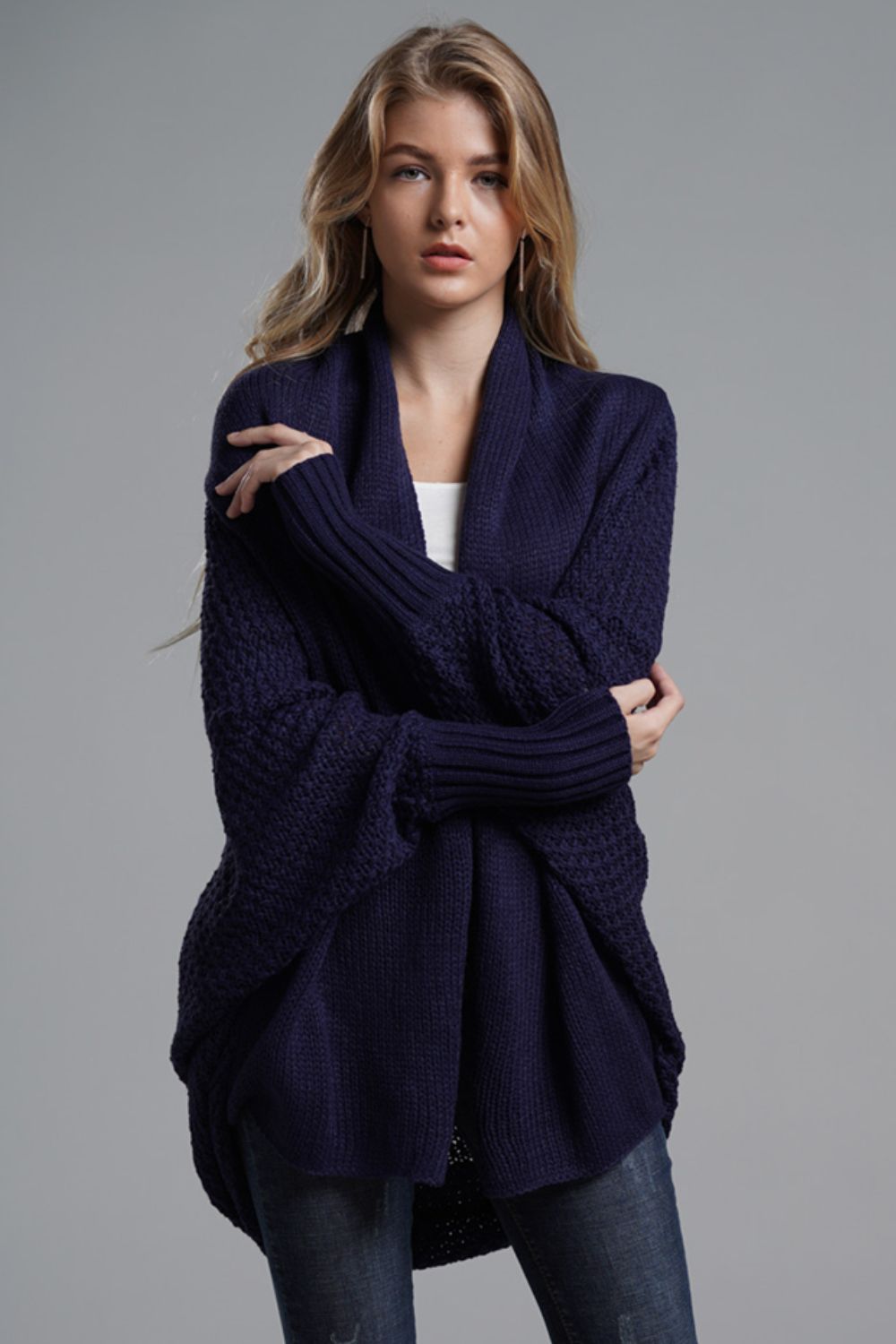 Liana - Long cardigan ouvert avec manches dolman pour femme