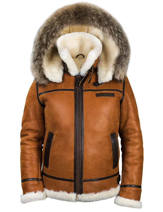 Meti - veste en peau de mouton avec capuche en fourrure