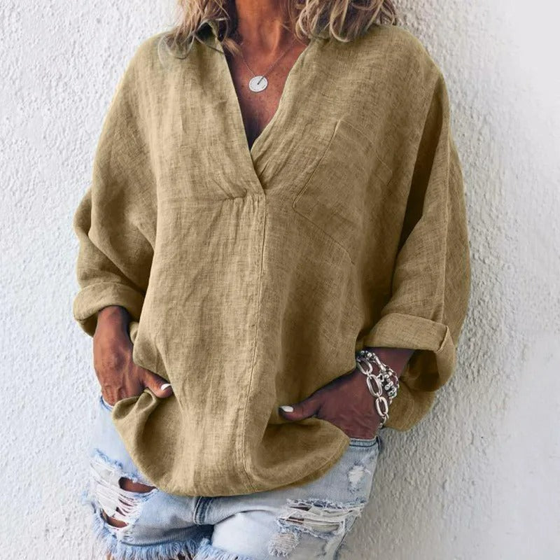 Sandra - Blouse Classique en Coton et Lin pour Femmes