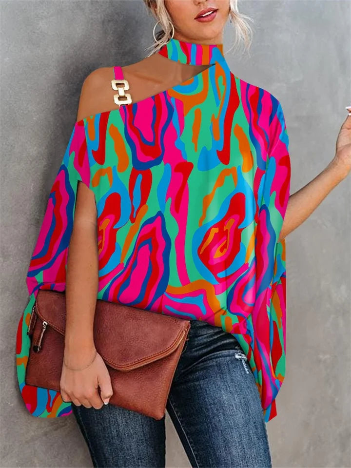 Estafania - T-shirt d'été à manches chauve-souris avec imprimé