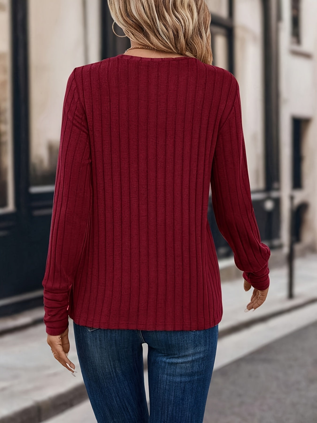 Callista - T-shirt Côtelé Uni à Manches Longues pour Femme