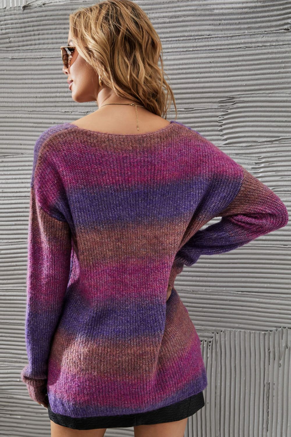 Livia - Pourpre Pull à col en V côtelé multicolore pour femme