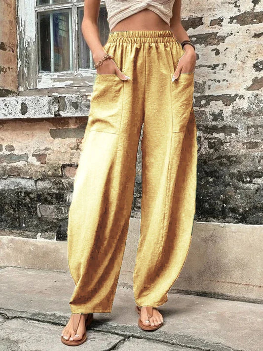 Malena - Pantalon ample uni avec poches élastiques en grande taille